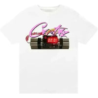 White Corteiz No Time 4 Luv cotton t-shirt featuring a pink logo and a bomb graphic with a digital timer.