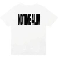 White Corteiz cotton t-shirt featuring a bold black No Time 4 Luv graphic print on the back.