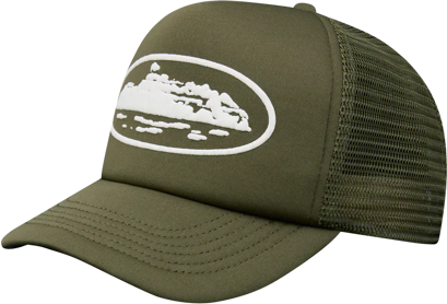 Corteiz Island Puff Print Trucker Olive