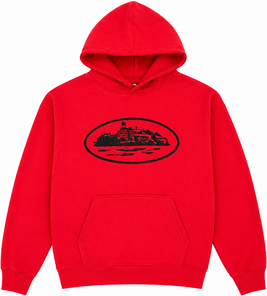 Corteiz Alcatraz Hoodie Red & Black – Fairfax Streetwear