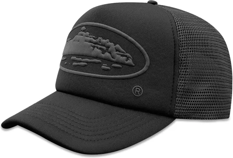 Corteiz Alcatraz Puff Print Trucker Hat Triple Black