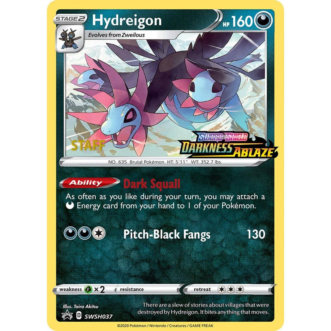 Hydreigon - SWSH037 (Prerelease) [Staff]