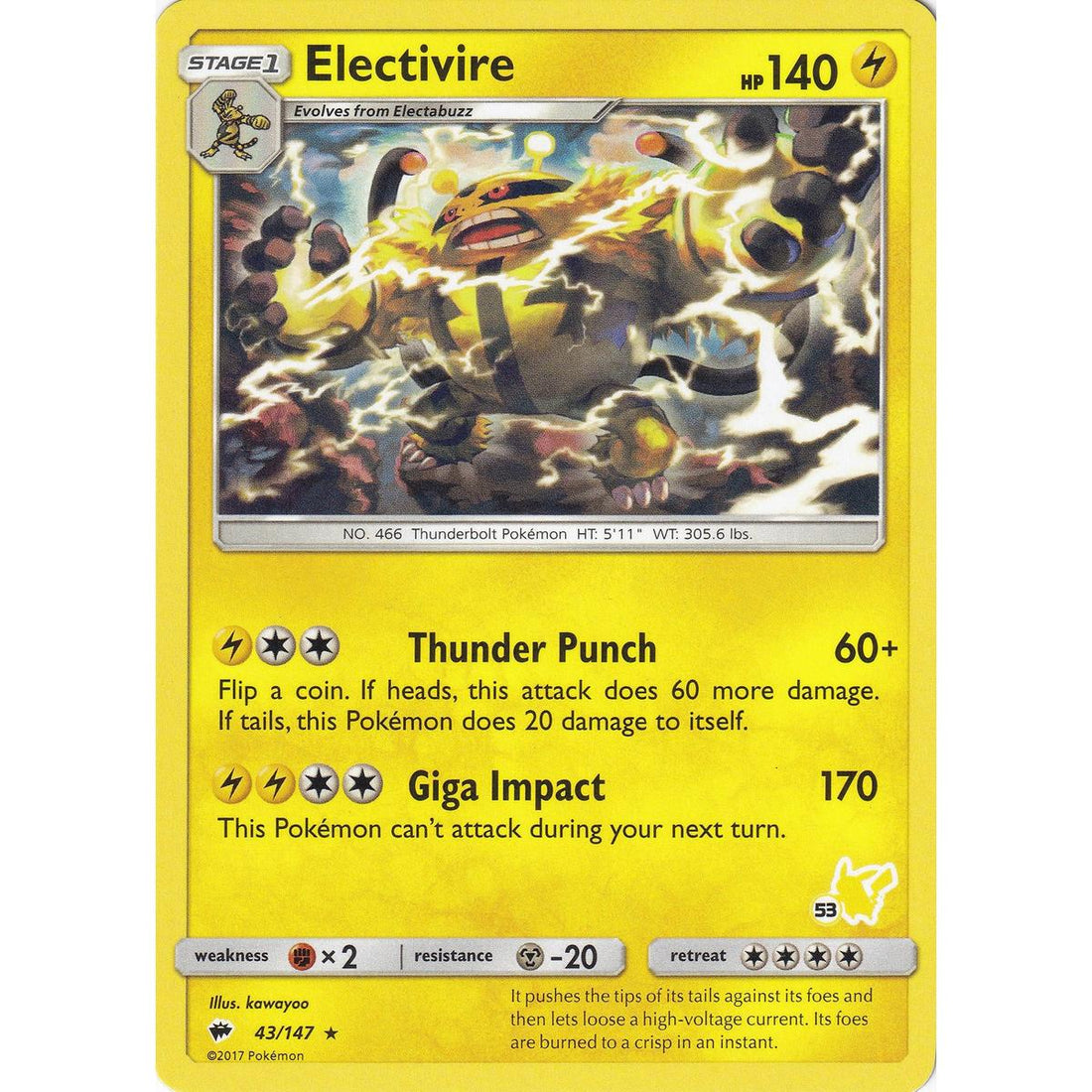 Electivire - 43/147 (#53 Pikachu Stamped)