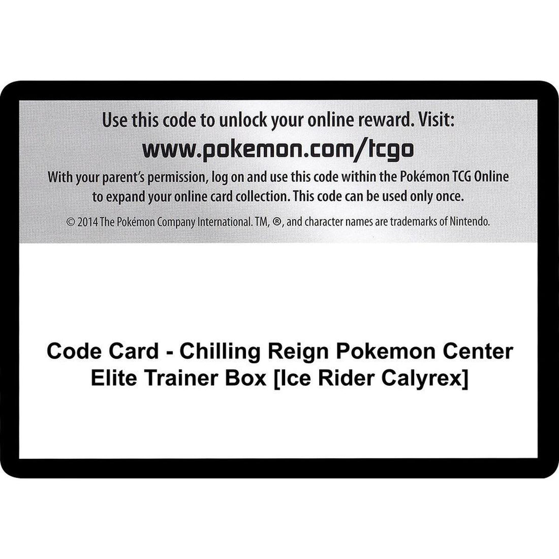 Code Card - Chilling Reign Pokemon Center Elite Trainer Box [Ice Rider Calyrex]