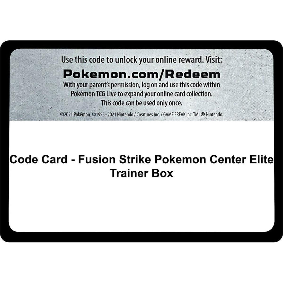 Code Card - Fusion Strike Pokemon Center Elite Trainer Box