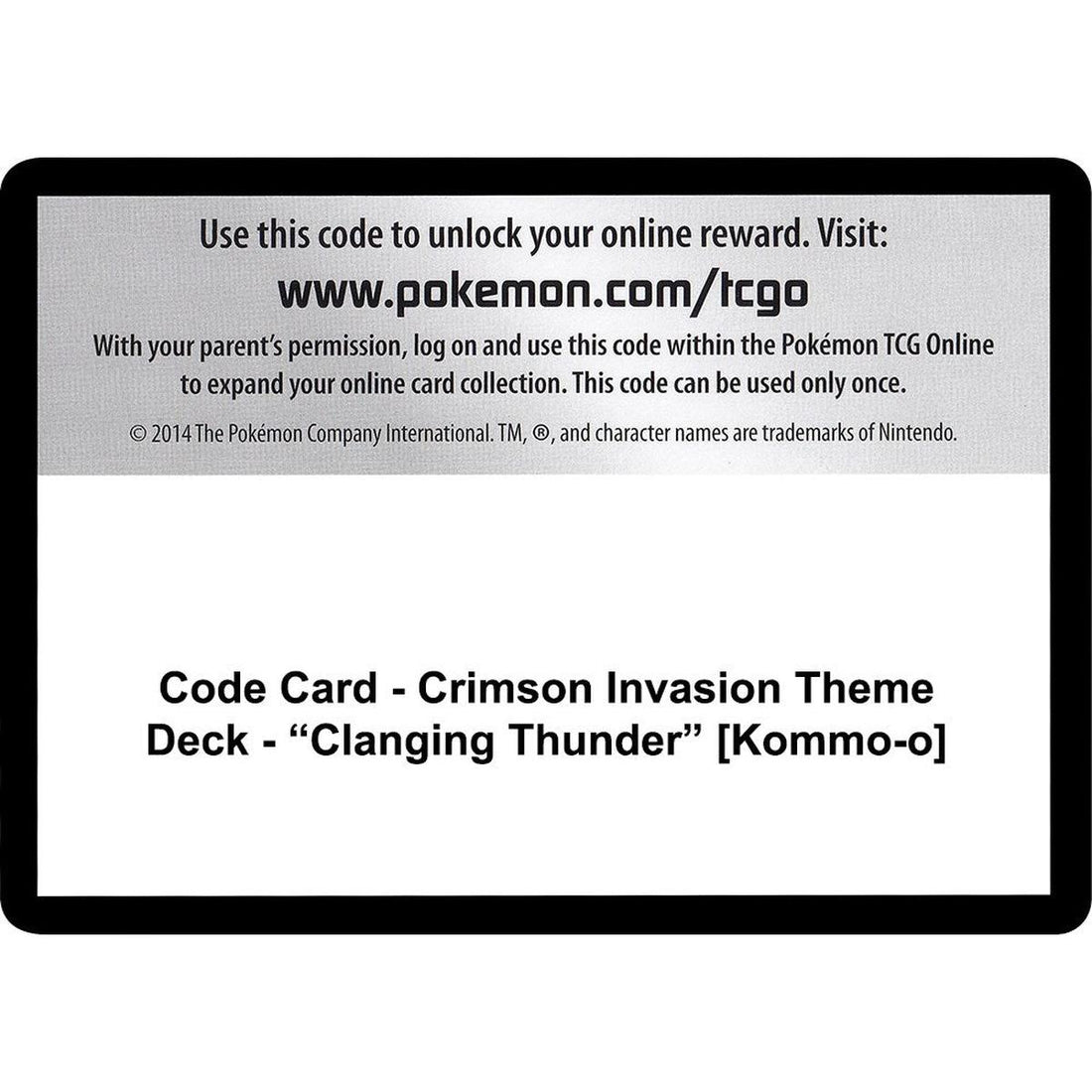 Code Card - Crimson Invasion Theme Deck - "Clanging Thunder" [Kommo-o]