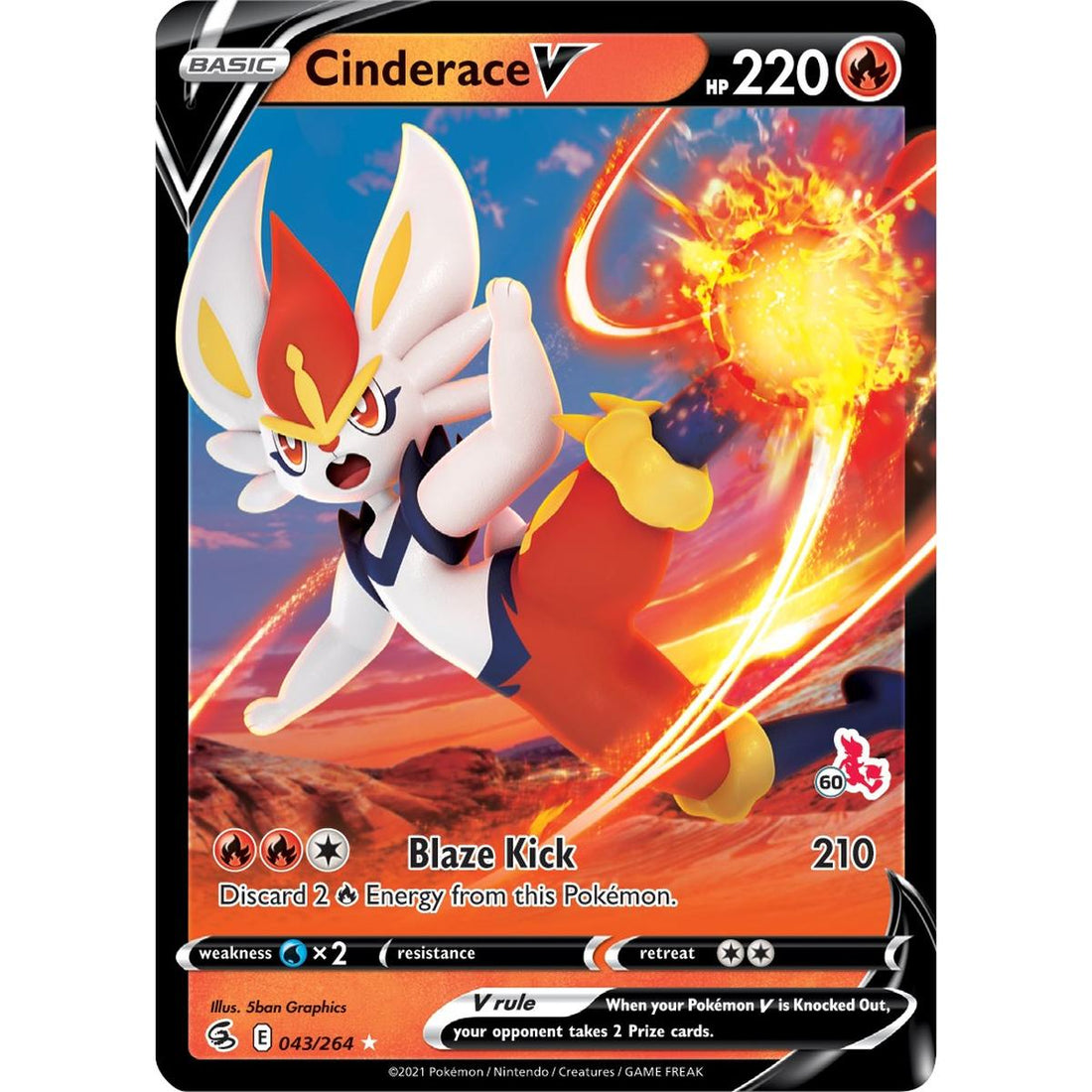 Cinderace V - 043/264 (#60 Cinderace Stamped)