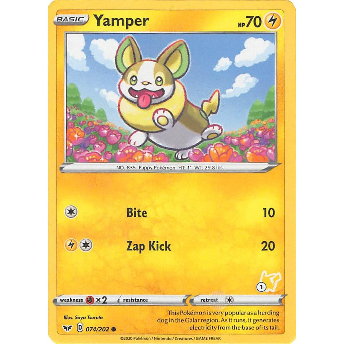 Yamper - 074/202 (#1 Pikachu Stamped)