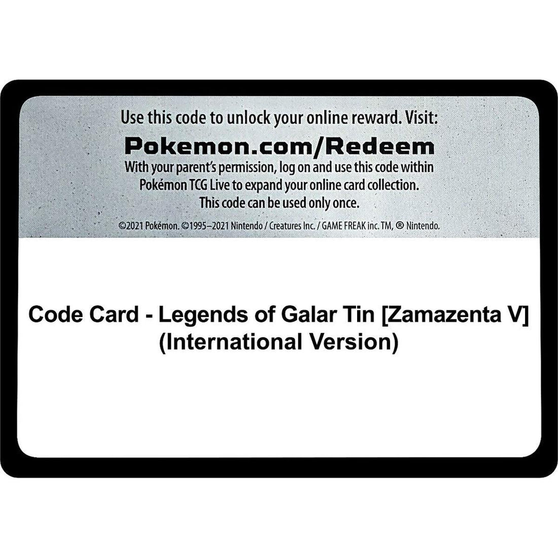 Code Card - Legends of Galar Tin [Zamazenta V] (International Version)