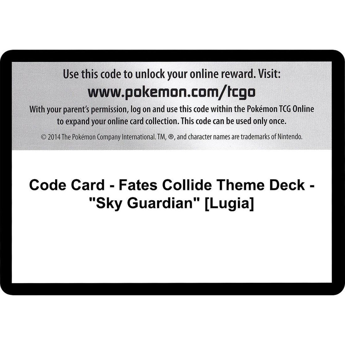 Code Card - Fates Collide Theme Deck - "Sky Guardian" [Lugia]