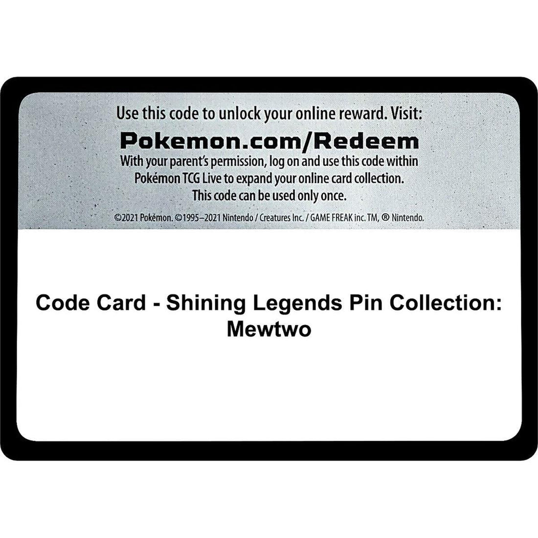 Code Card - Shining Legends Pin Collection: Mewtwo