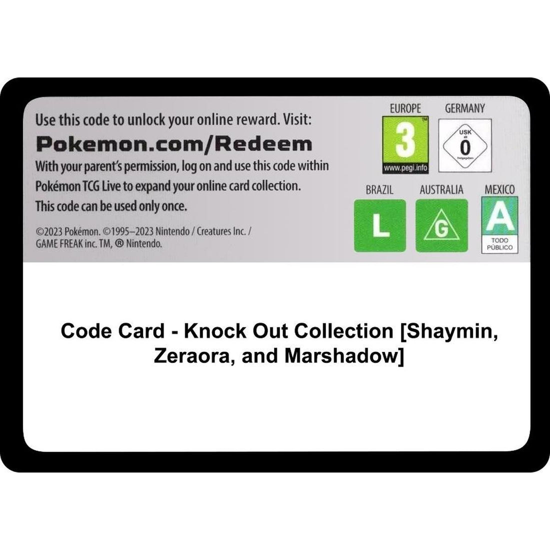 Code Card - Knock Out Collection [Shaymin, Zeraora, and Marshadow]