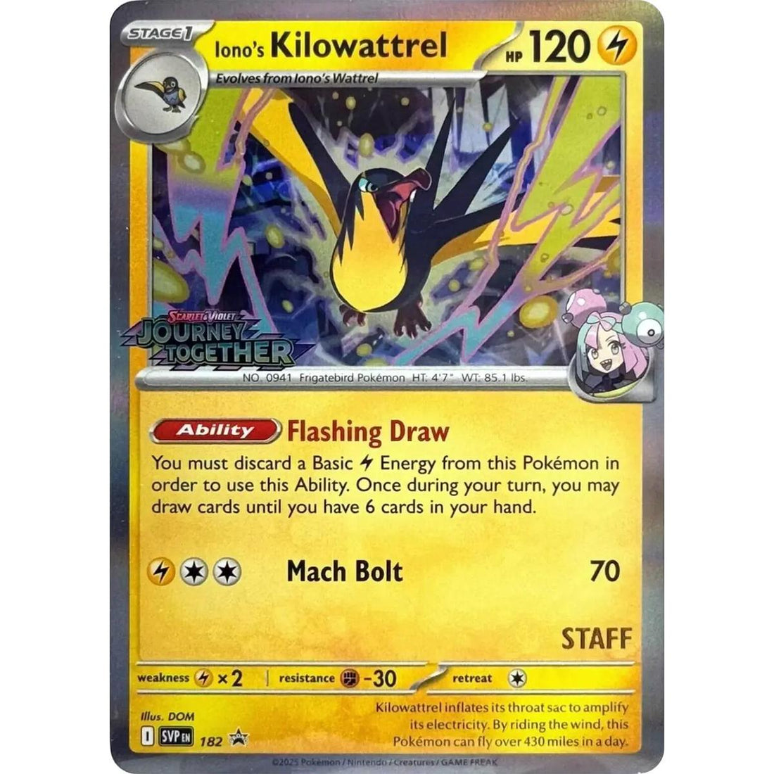 Iono's Kilowattrel - 182 (Prerelease) [Staff]