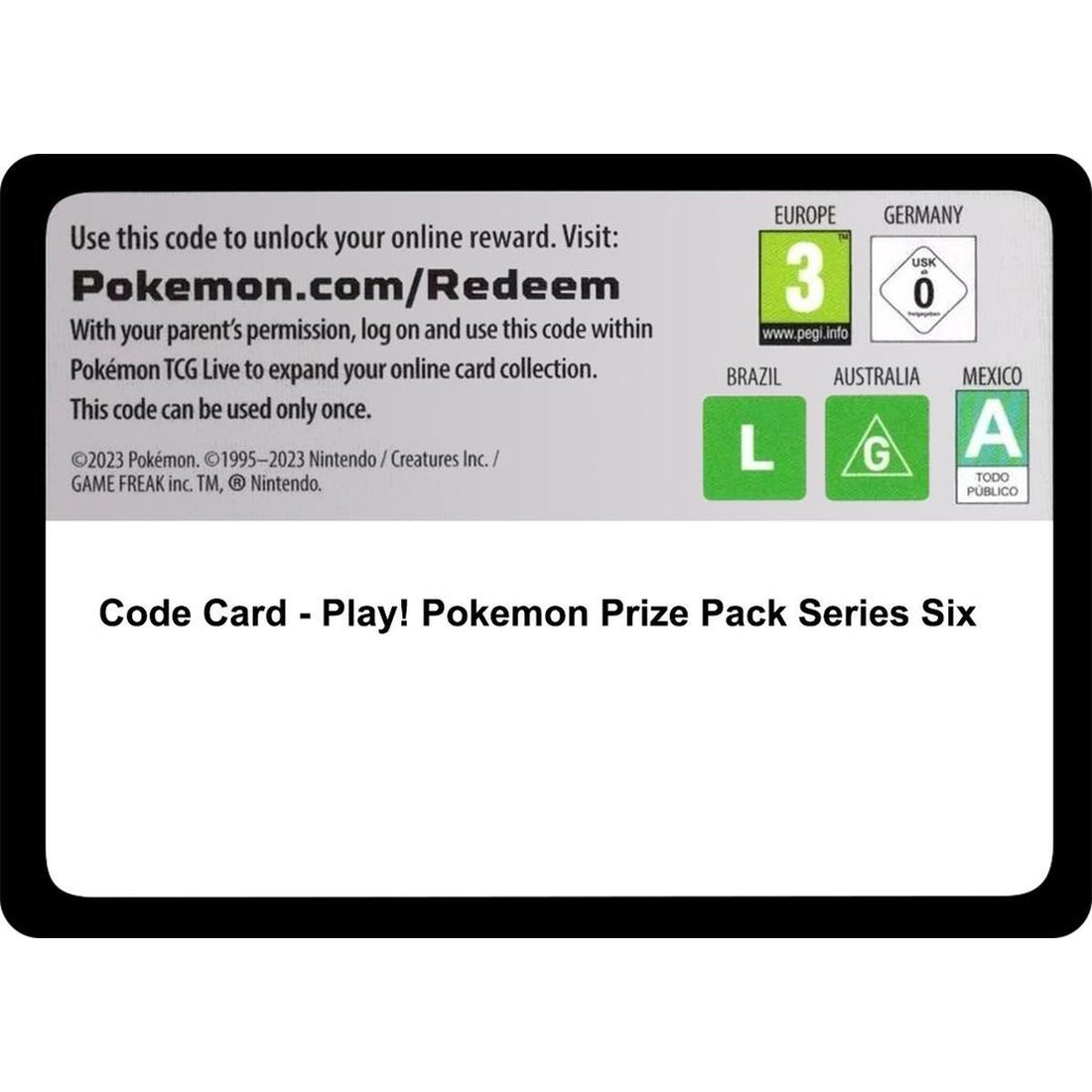 Code Card - Play! Pokemon Prize Pack Series Six