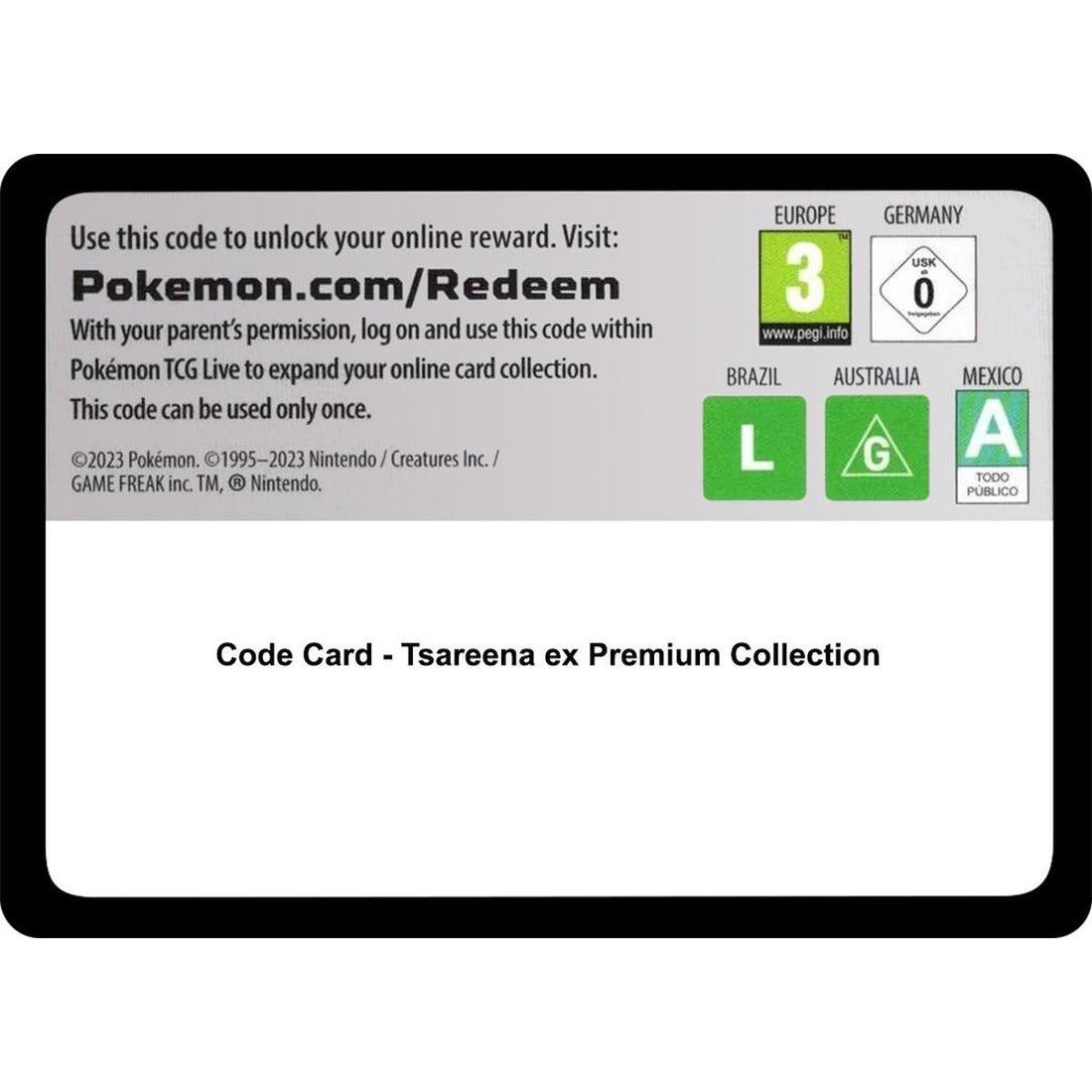 Code Card - Tsareena ex Premium Collection