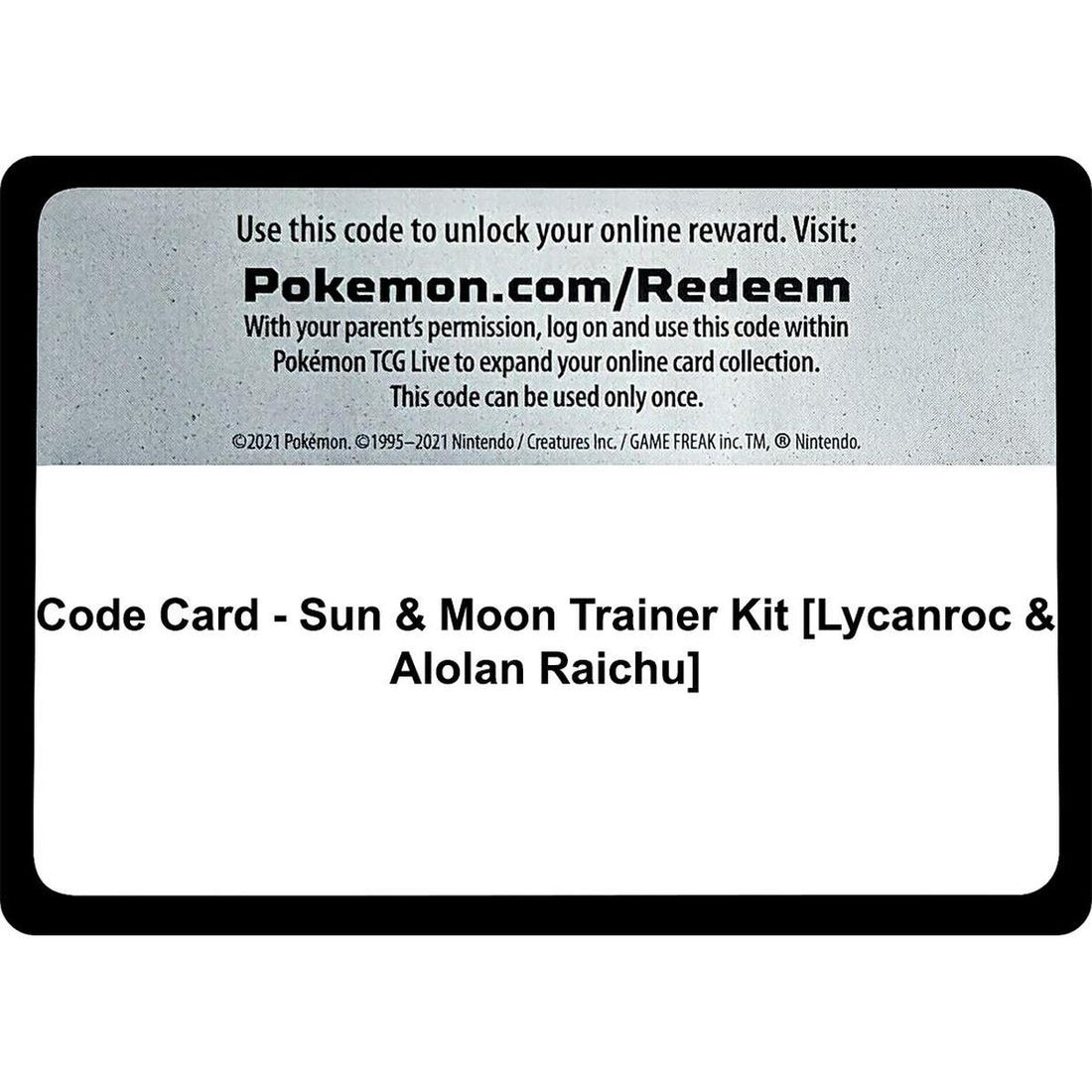 Code Card - Sun & Moon Trainer Kit [Lycanroc & Alolan Raichu]
