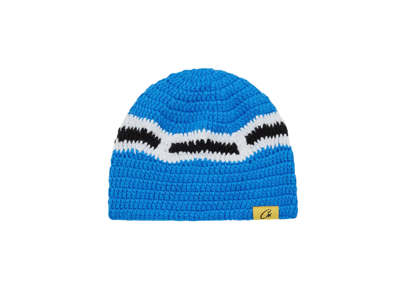 CORTEIZ BIG CROCHET BEANIE BLUE WHITE BLACK