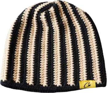 CORTEIZ BIG CROCHET BEANIE BLACK CREAM